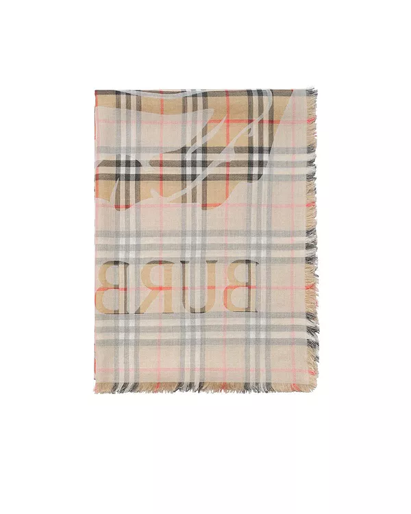 Широкий шерстяно-шелковый шарф в клетку ekd Burberry, серый — фото 2