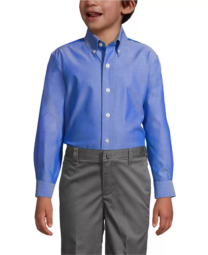 

Длинный рукав для старших мальчиков, рубашка без глажки Pinpoint Dress Shirt Lands' End, синий