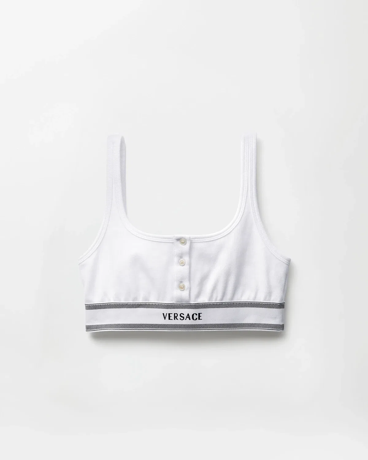 Короткий топ-бралетт из рубчатого хлопкового джерси Versace, белый