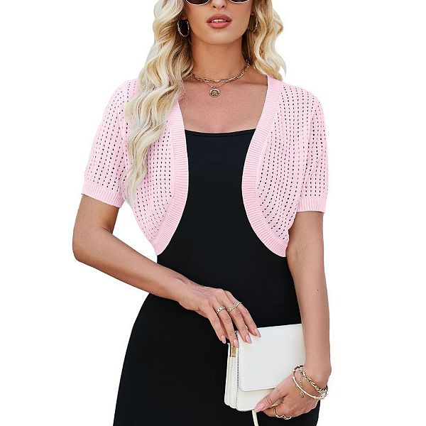 

Женский короткий рукав болеро кардиган легкий трикотажный свитер Green Elysium, Pink
