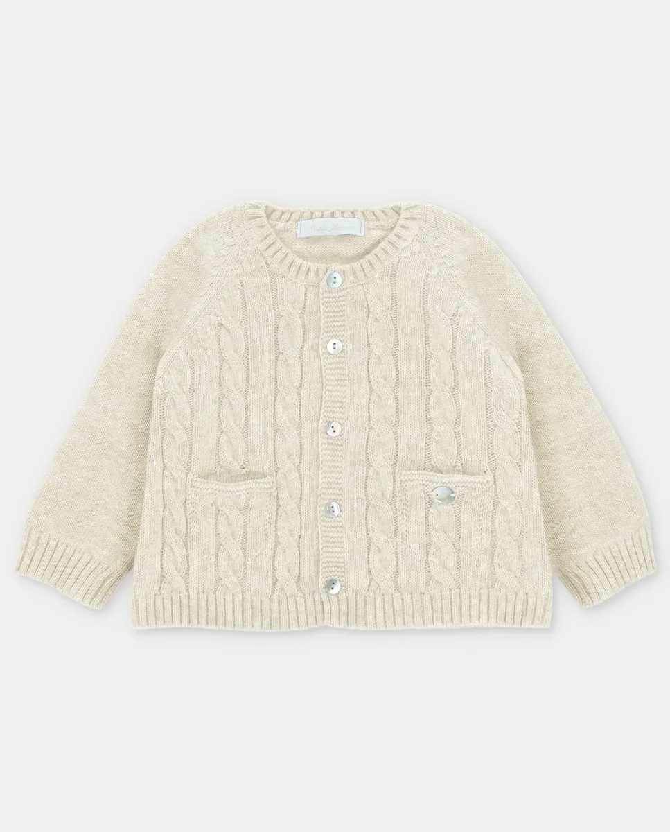 

Вязаная детская кофта с косами и карманами песочного цвета Martín Aranda