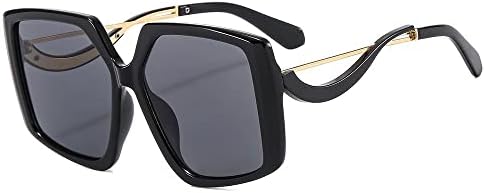 

Женские солнцезащитные очки неправильной квадратной формы с металлическими шарнирами, ретро-стиль, солнцезащитные очки для женщин с защитой от УФ-излучения UV400 (2026) MTZJH, Black