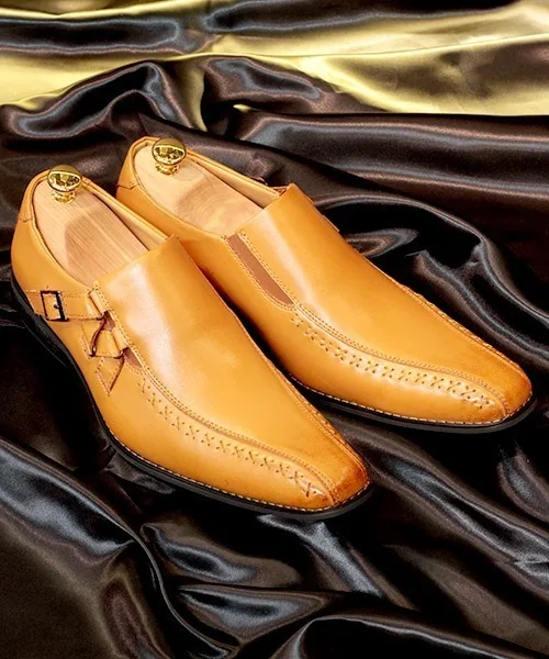 Мужские слипоны из натуральной кожи Nagare Moka Wingtip Straight Tip ZINC коричневые