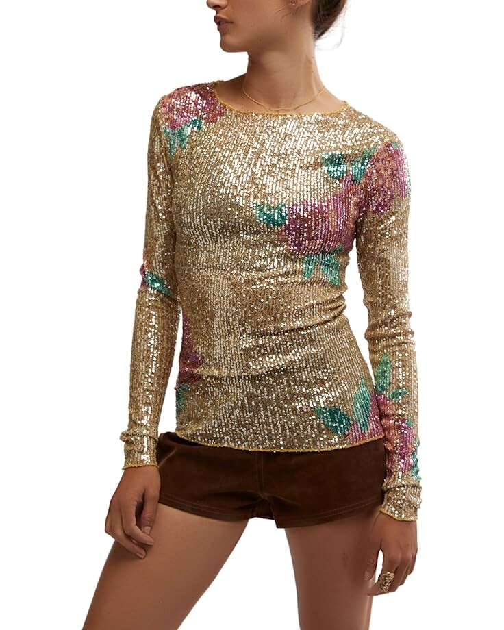 

Лонгслив Free People Printed Gold Rush Long Sleeve, цвет Champagne Combo