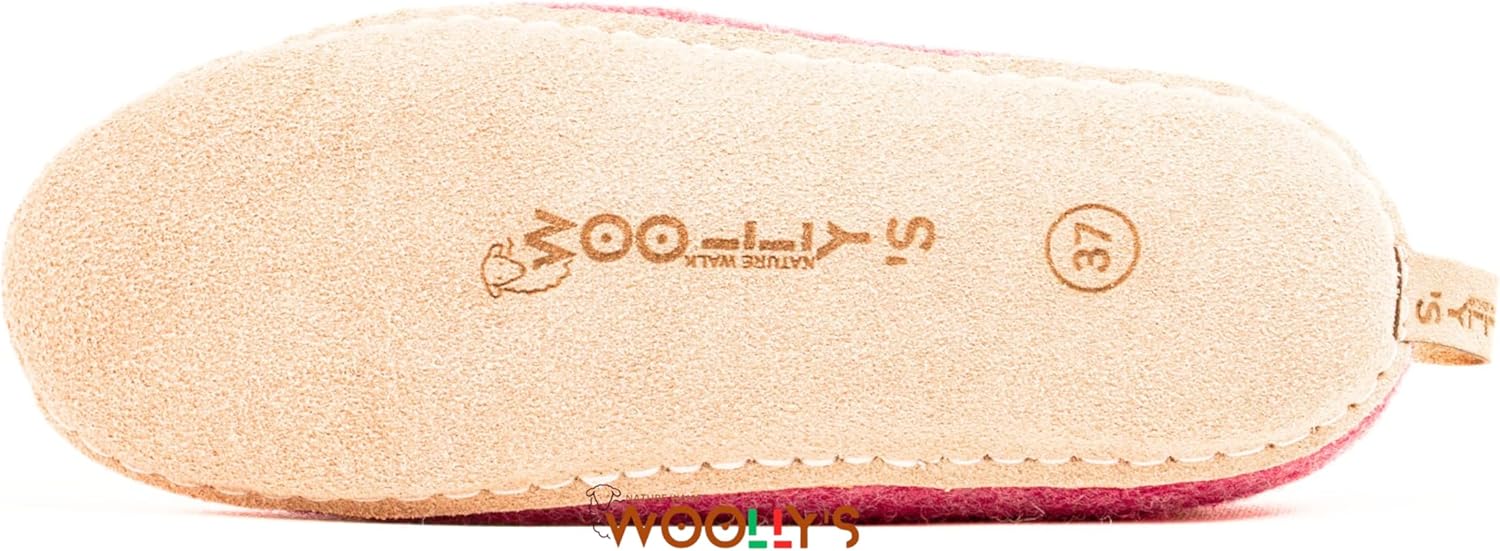 Домашние тапочки с открытой пяткой Woolly и кожаной подошвой, Премиальная новозеландская шерсть, Ручная работа с итальянским дизайном, Мягкие, дышащие и не имеющие запаха Woolly'S, розовый — фото 2