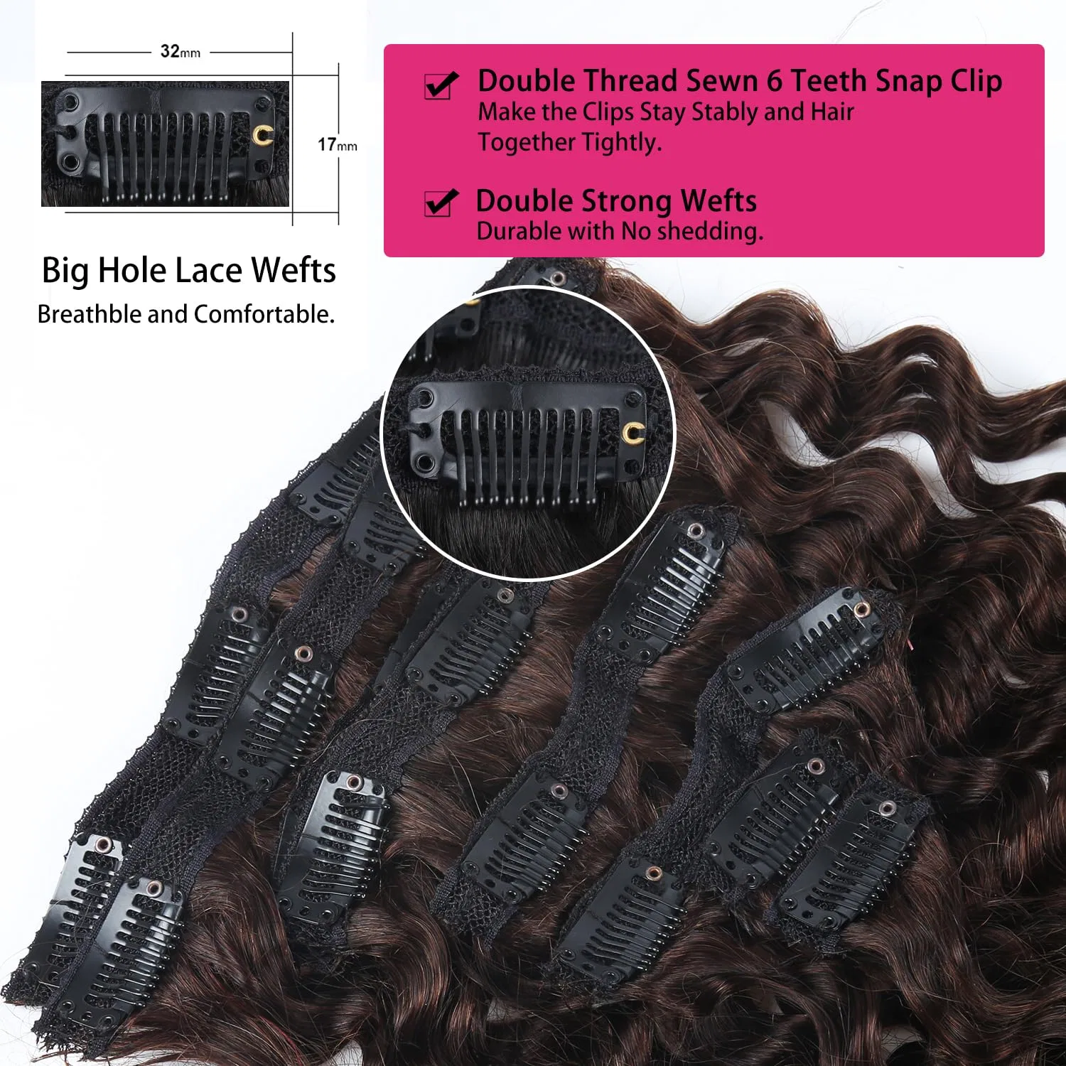Накладные пряди для волос «Deep Wave» на заколках, 55 см, темно-коричневые Generisch, Dark Brown Dw — фото 4