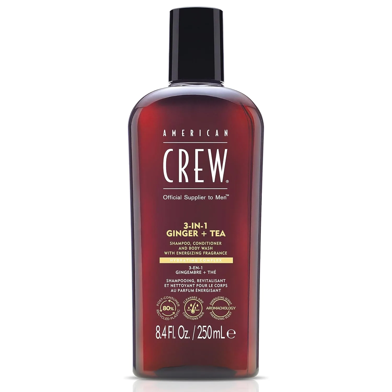 AMERICAN CREW 3-в-1 Имбирь и чай: шампунь, кондиционер и гель для душа для мужчин, комплексный уход с освежающим и бодрящим ароматом, 240 мл 248 мл (1 шт.)