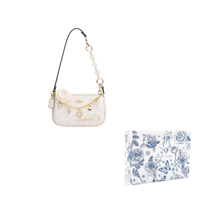 

COACH Сумка женская малая подмышечная из лакированного холста Sand & Chalk White
