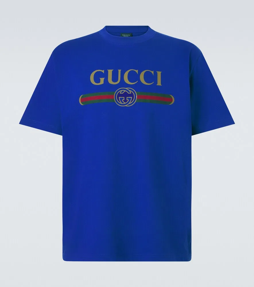 Футболка Gucci из хлопкового и шелкового трикотажа, синий