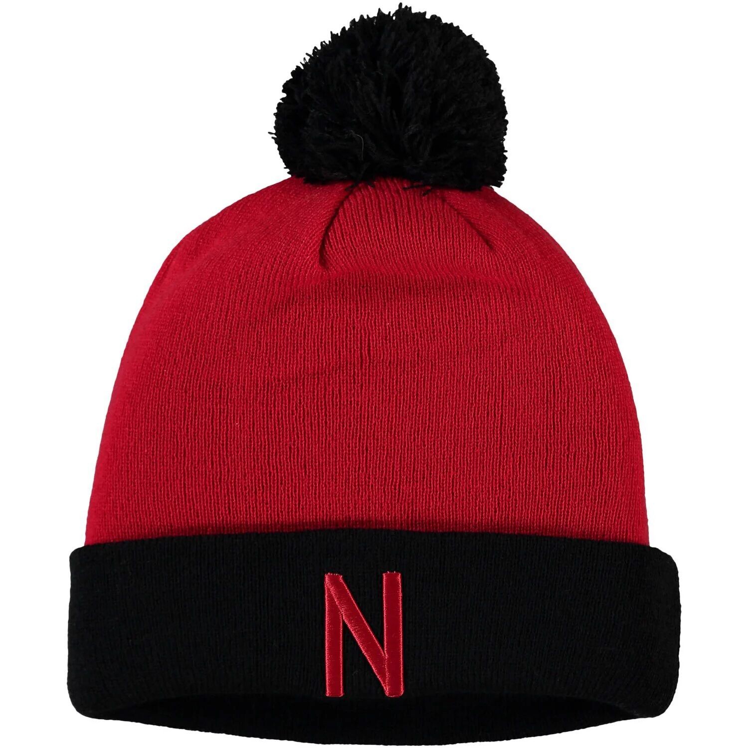 

Мужская двухцветная вязаная шапка с манжетами и помпоном Top of the World Scarlet/Black Nebraska Huskers Core