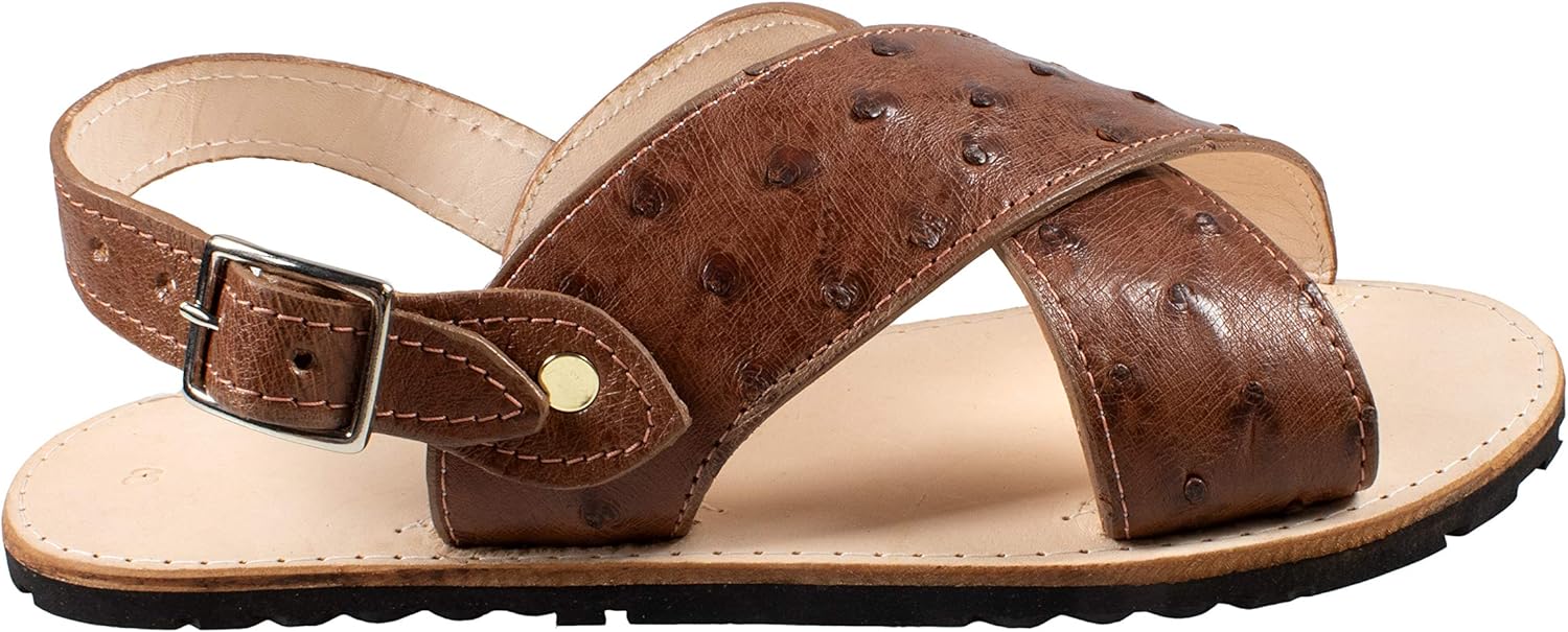 Мужские экзотические сандалии из настоящей кожи страуса, коньяк, хуарачи Piel Avestruz White Diamonds Boots — фото 2