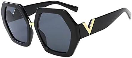 

Солнцезащитные очки большого размера 2027 года, красные шестиугольные, для женщин, из ацетата, многоугольные, с золотистым декором в виде буквы V MTZJH, Full Black