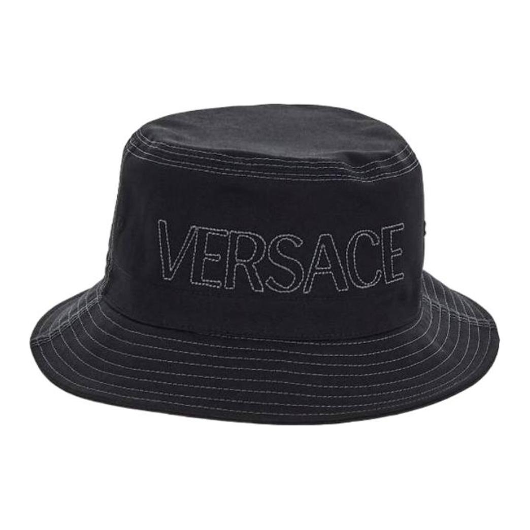 

VERSACE Хлопковая шляпа-ведро мужская черная, Black