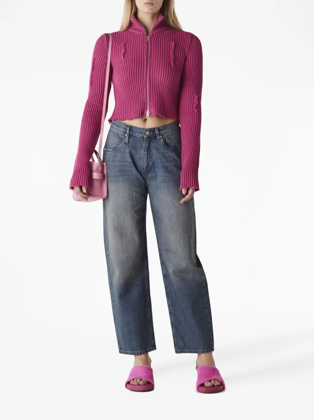 Укороченный кардиган на молнии MM6 Maison Margiela, розовый — фото 2