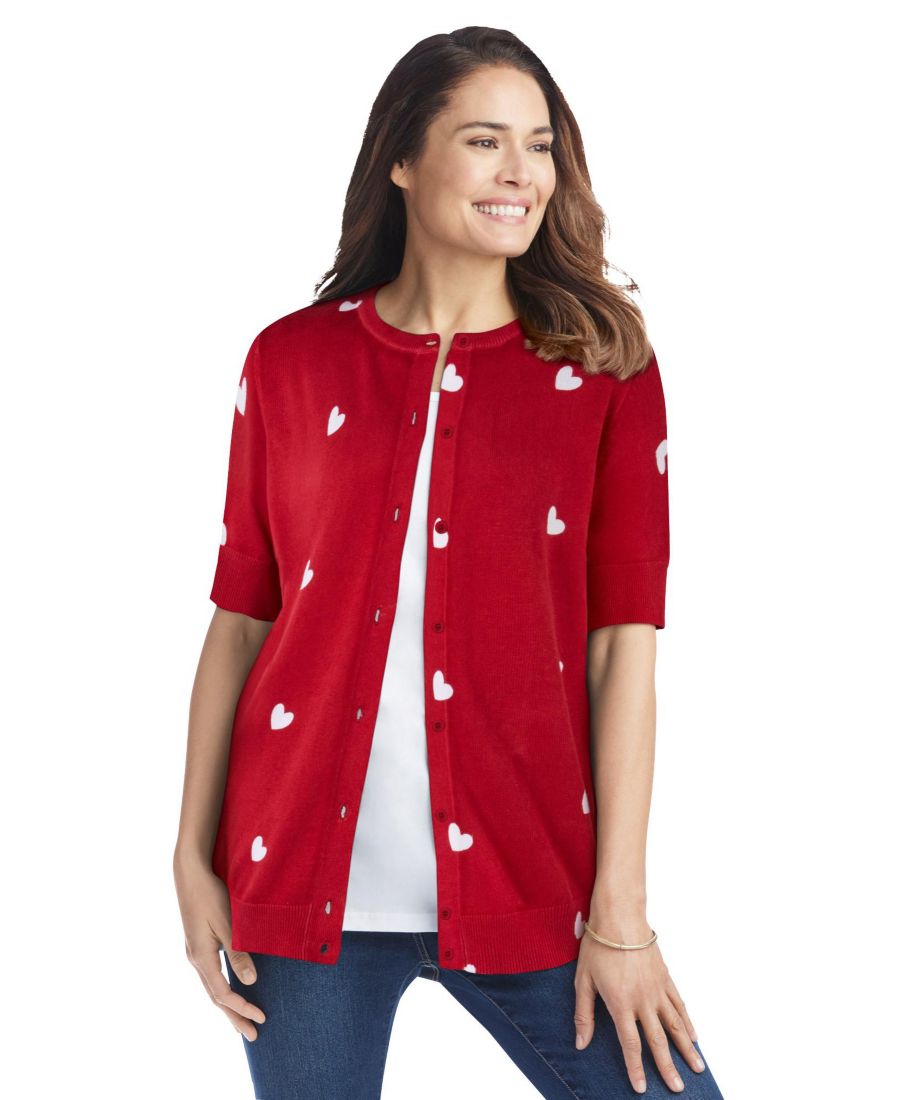 

Женский кардиган Within Perfect с рукавами до локтя Woman Within, Classic red heart