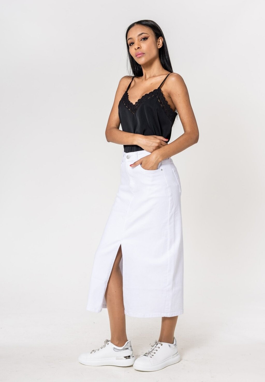 

Юбка из денима ELEGANT MIT SCHLITZ STRETCH MIDI Nina Carter, бежевый