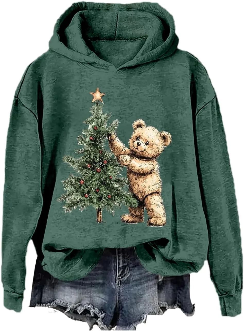 

Свитшот с капюшоном "Елка и медведь", праздничный SIMJEW