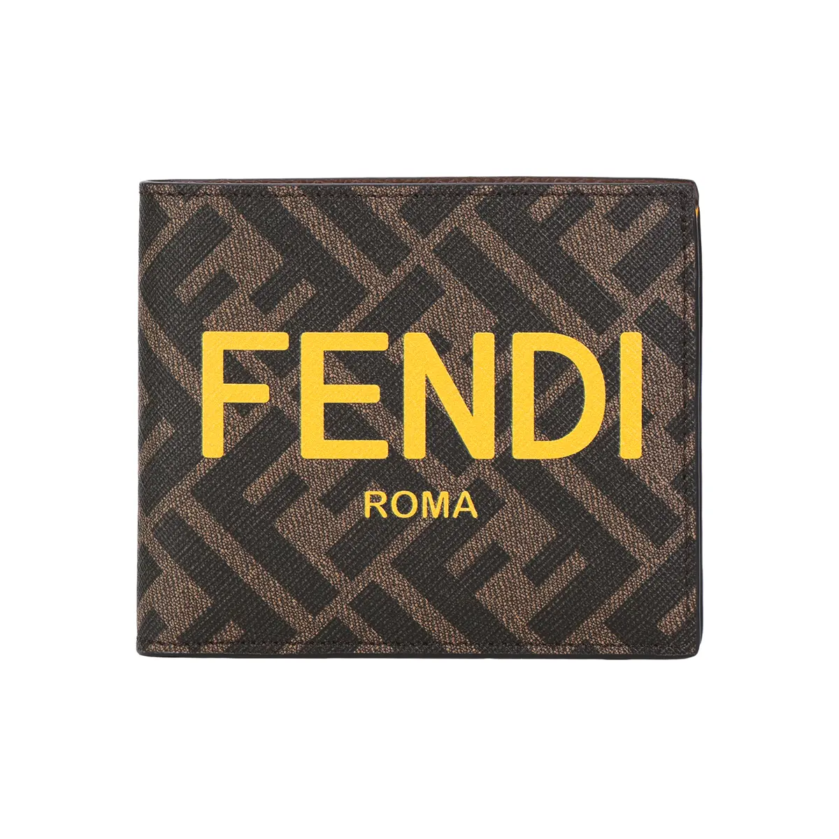 FENDI Кожаный бумажник мужской коричневый с желтым — фото 2