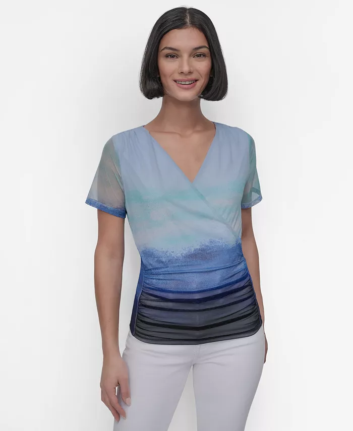 

Женский топ с принтом и сетчатыми вставками Surplice DKNY, белый