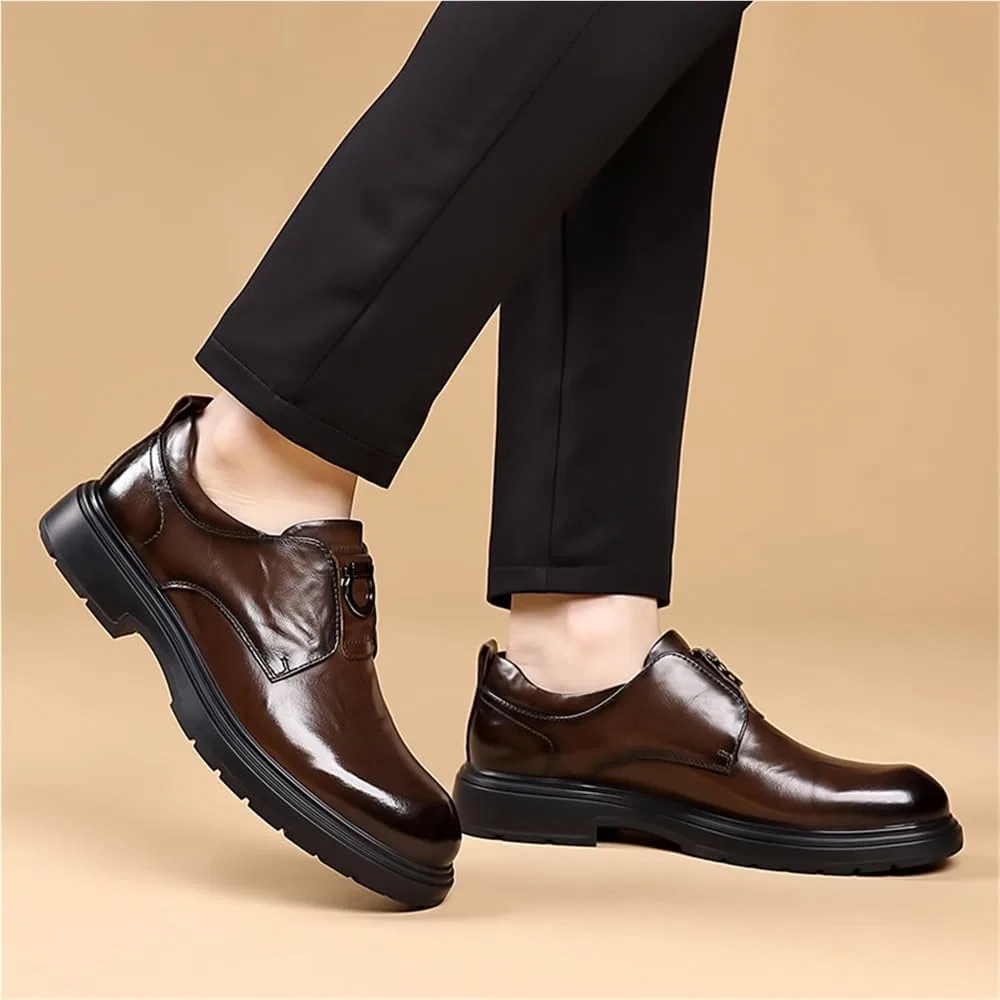 Оксфорды с широким носком мужские, коричневые SDKOLPBNMZX — фото 2