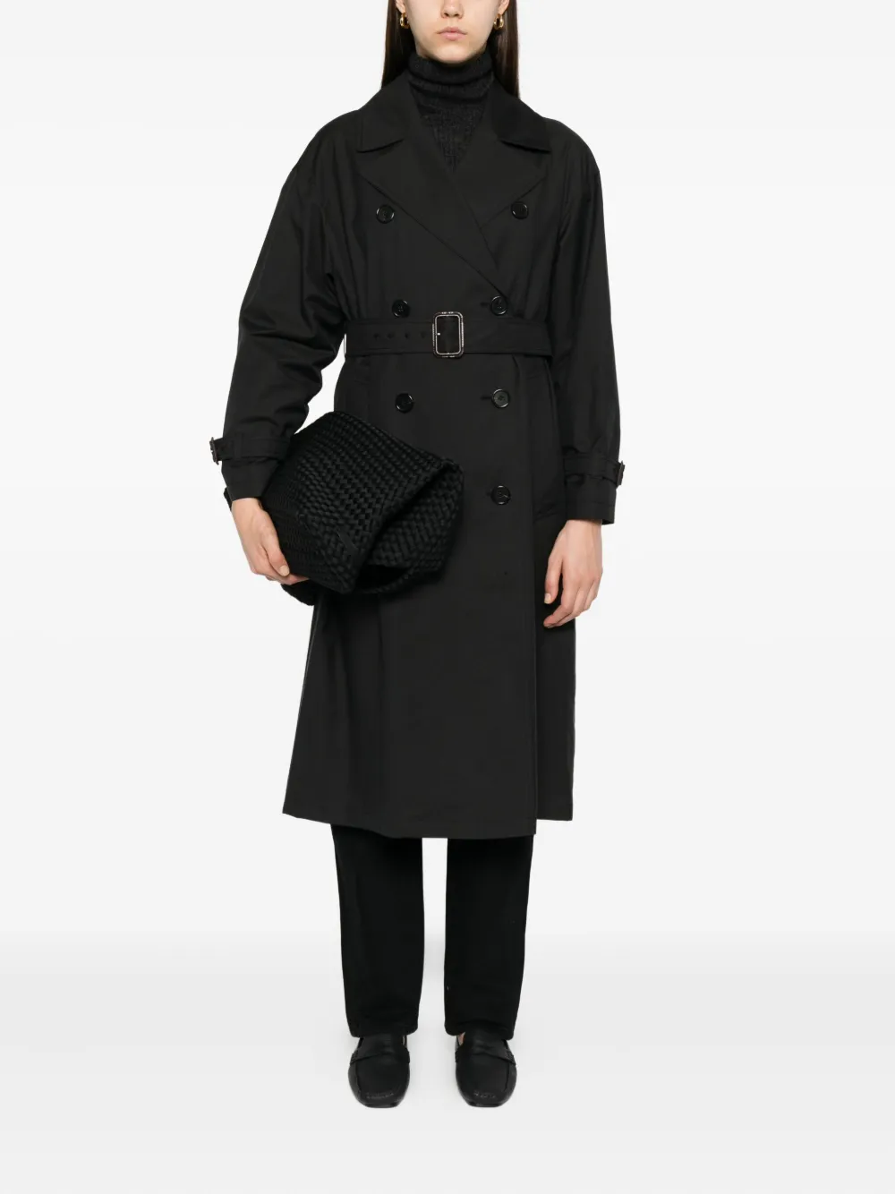 Двубортное пальто с поясом MAX MARA, черный — фото 2