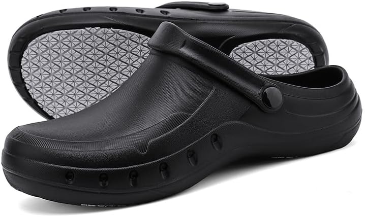 

Мужские и женские обувь для шеф-повара - водо- и маслостойкая рабочая обувь, удобная, легкая, садовые сабо, противоскользящие, обувь без шнурков с регулируемым ремешком - обувь для кухни Eliogn, черный