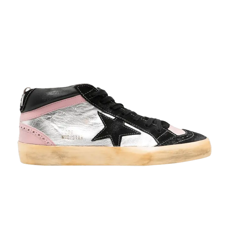Кроссовки Golden Goose Wmns Mid Star Black Silver Pink, серебряный