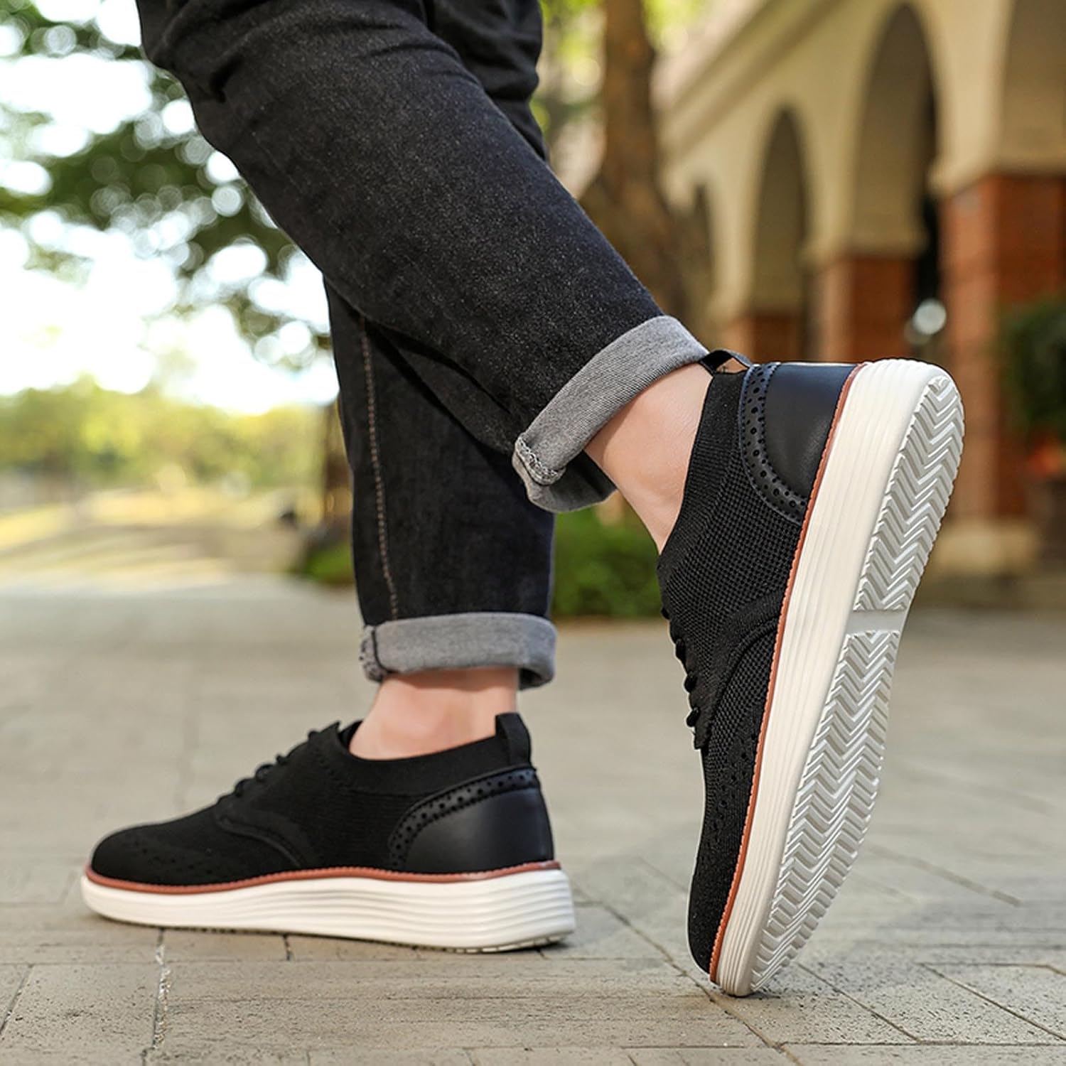 Мужские кроссовки Oxfords, легкие вязаные слипоны на шнуровке, сетчатые лоферы, классические нескользящие кроссовки для спорта, тренажерного зала, тенниса и ходьбы Xjypuu2, черный — фото 3