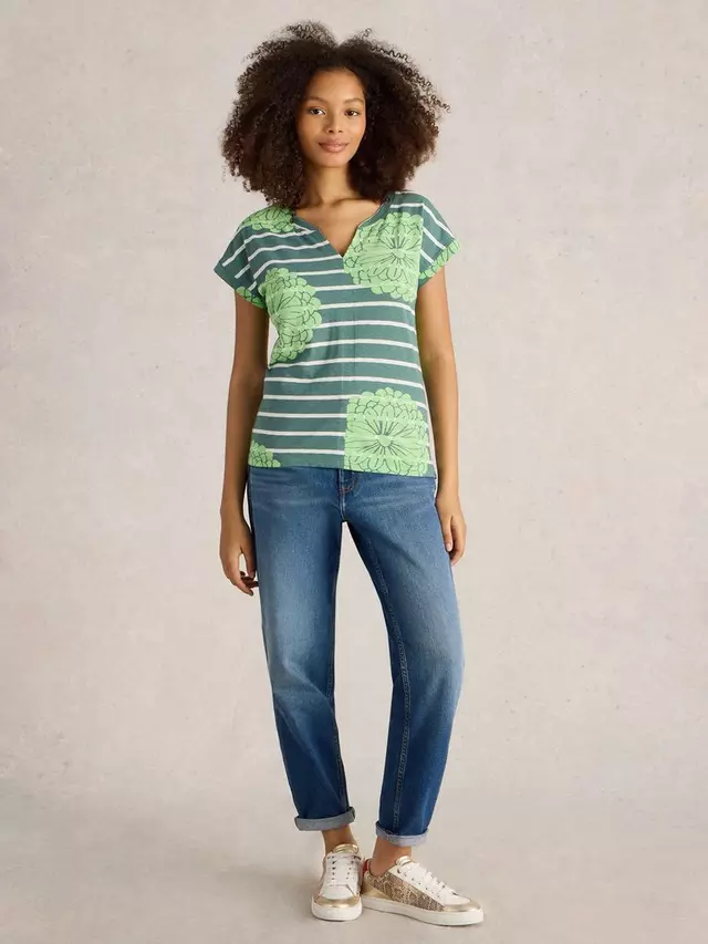 

Топ White Stuff Nelly Stripe Floral Organic Cotton Blend, цвет green/multi