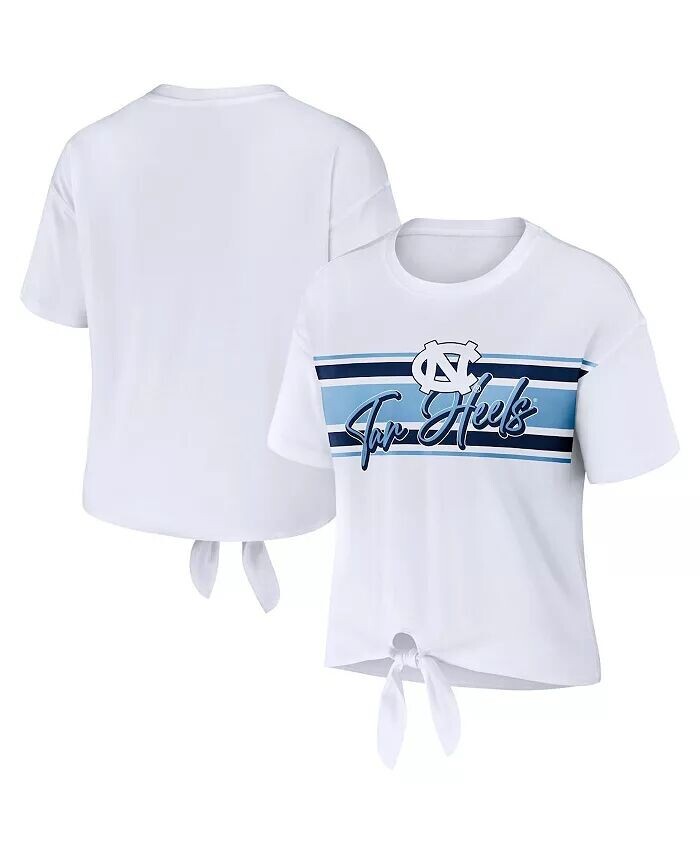 

Женская белая укороченная футболка North Carolina Tar Heels в полоску спереди с узлом Wear By Erin Andrews