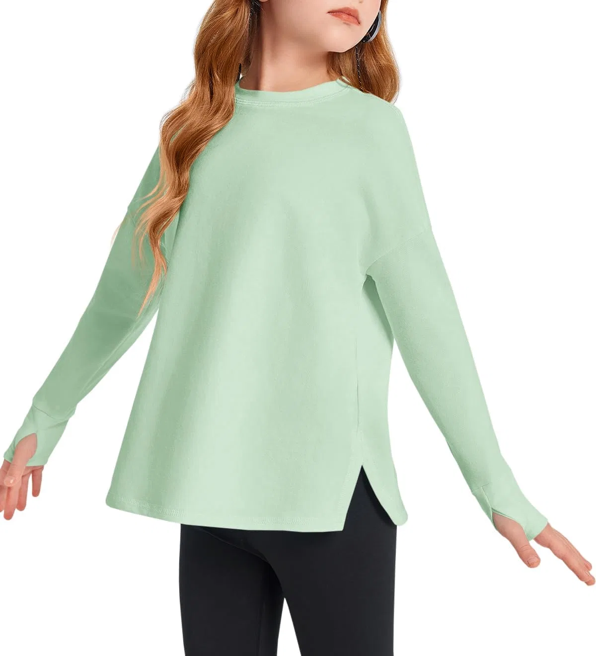 Футболка детская активная с отверстиями для больших пальцев Haloumoning, Light Green