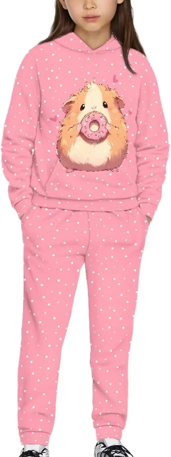 Спортивный костюм для девочек YECARYPOD, свитшот и джоггеры, Hamster, pink, 5-12 лет