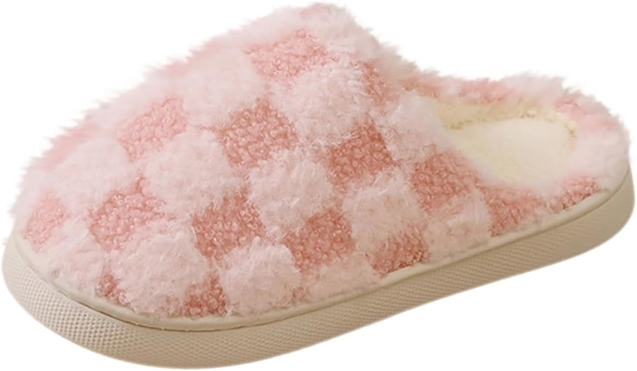 

Зимние тапочки для женщин и мужчин, теплые плюшевые, с закрытым носком, противоскользящие, для дома, уютный подарок для семьи Generic, розовый