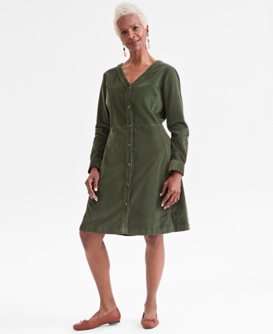 

Женское вельветовое платье с V-образным вырезом и пуговицами спереди, эксклюзивно для Macy's Style & Co, Native Green