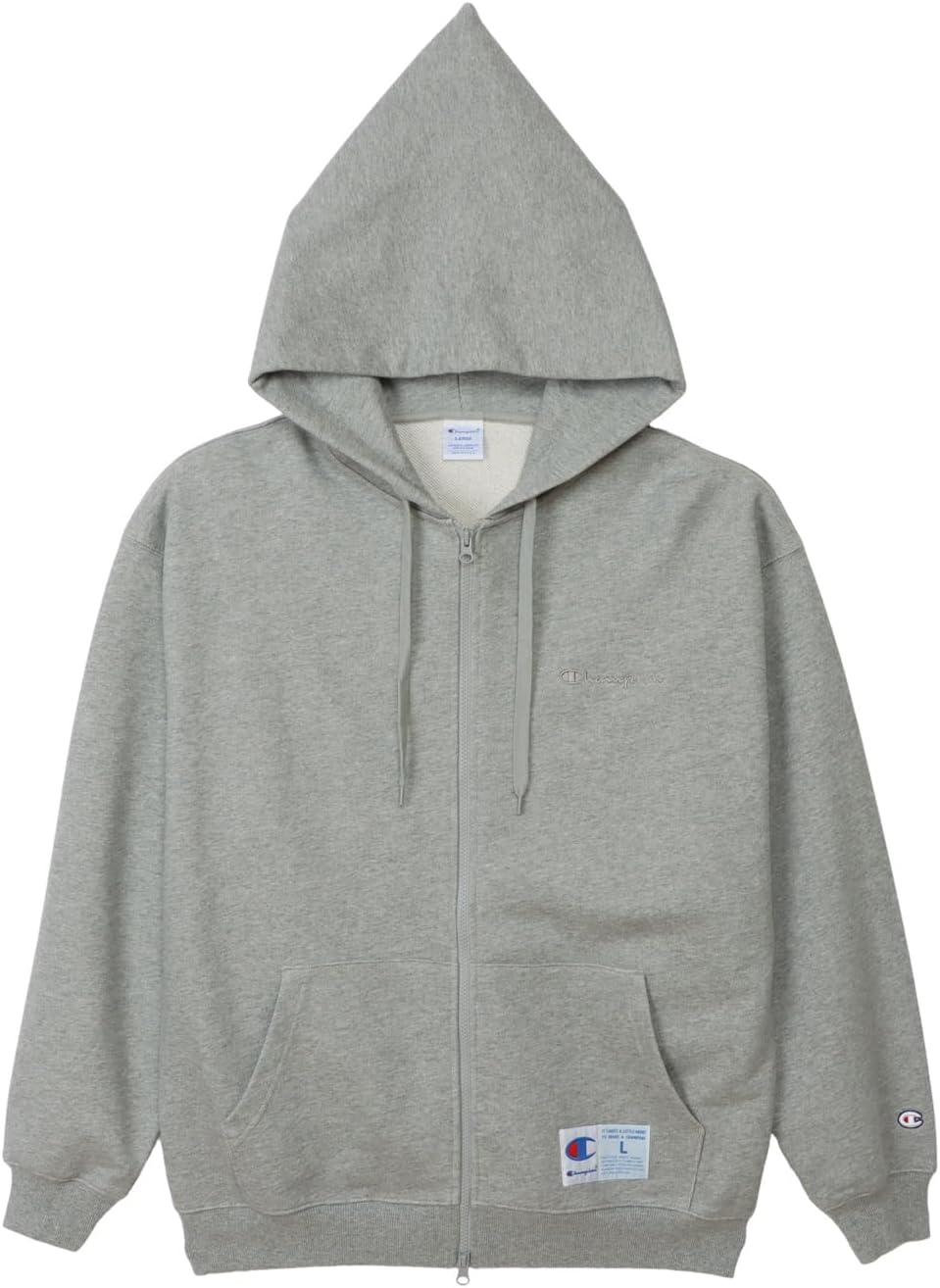 

Толстовка Champion C3-D107 с длинными рукавами, флисовой подкладкой, свободным кроем, вышитым логотипом, на молнии и капюшоном, в спортивном стиле, серый