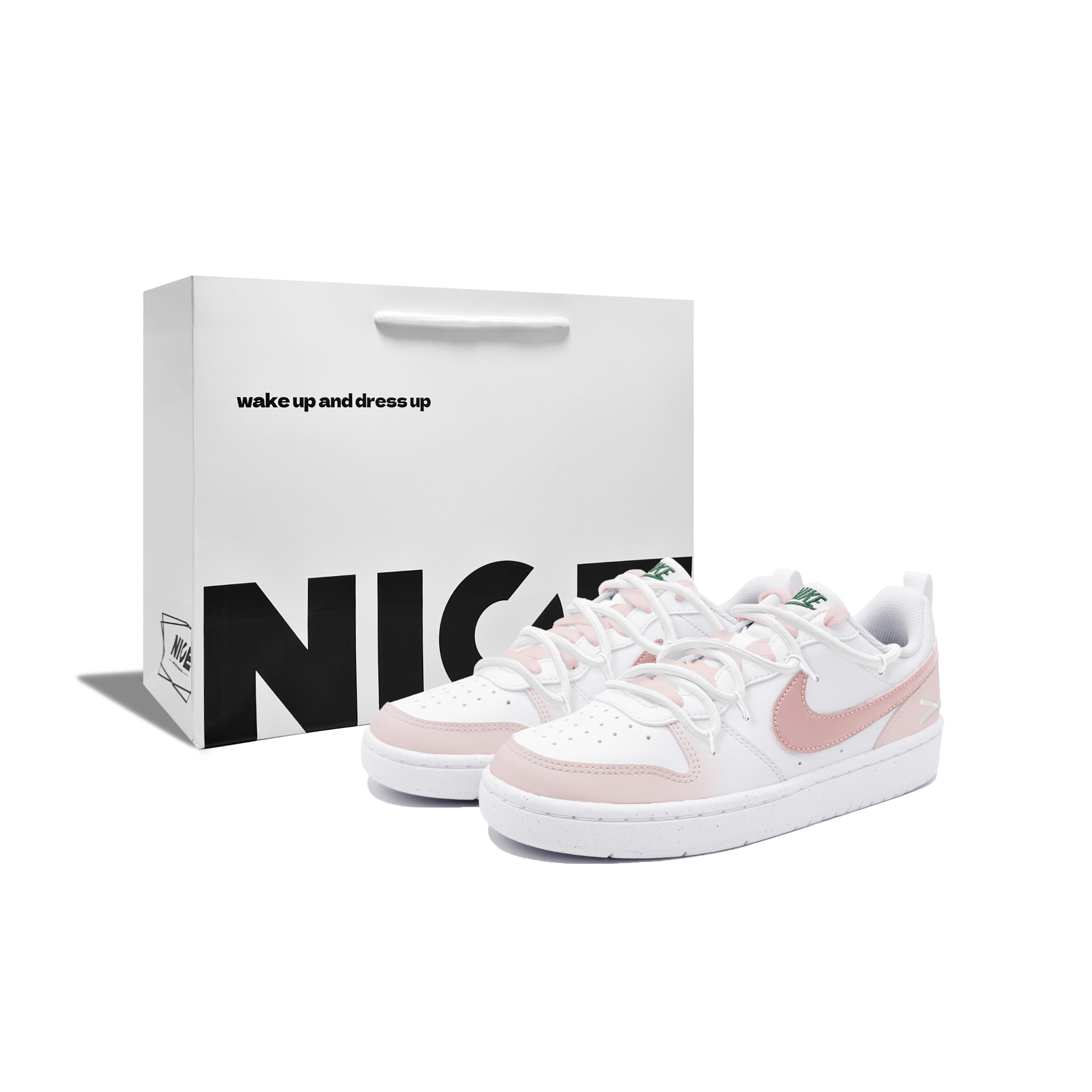 

Court Borough Berry Bowknot амортизирующие, износостойкие низкие детские скейтбординговые туфли для подростков Nike, розовый