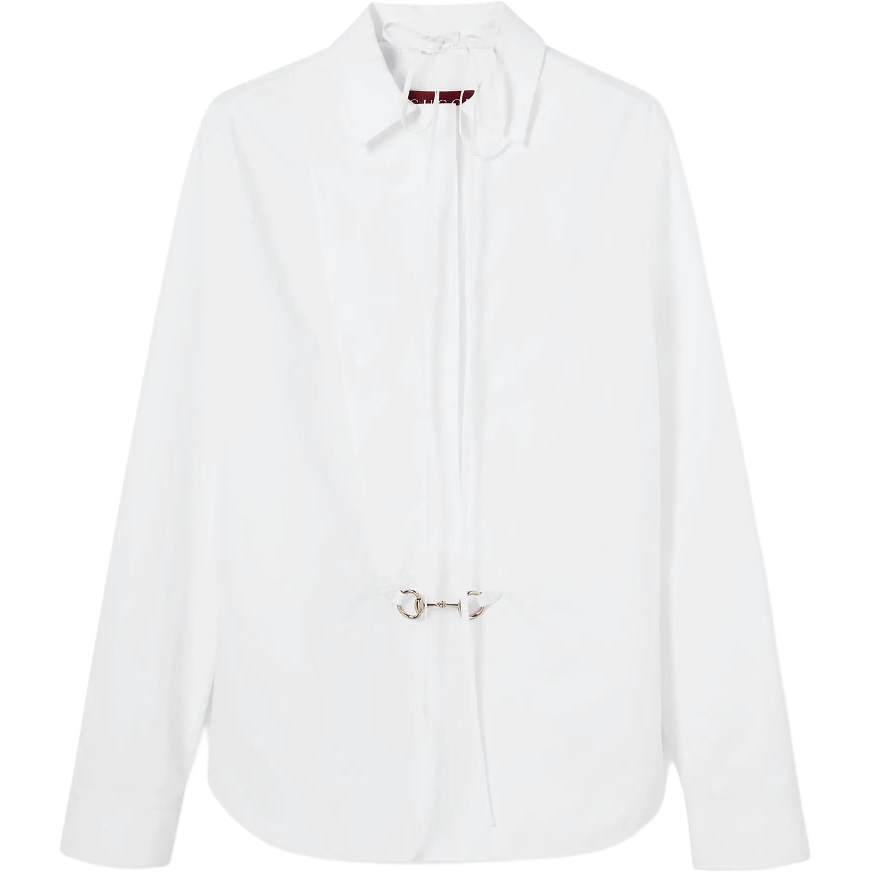 Рубашка Horsebit Detail Long Sleeve Poplin Shirt GUCCI, белый — фото 3