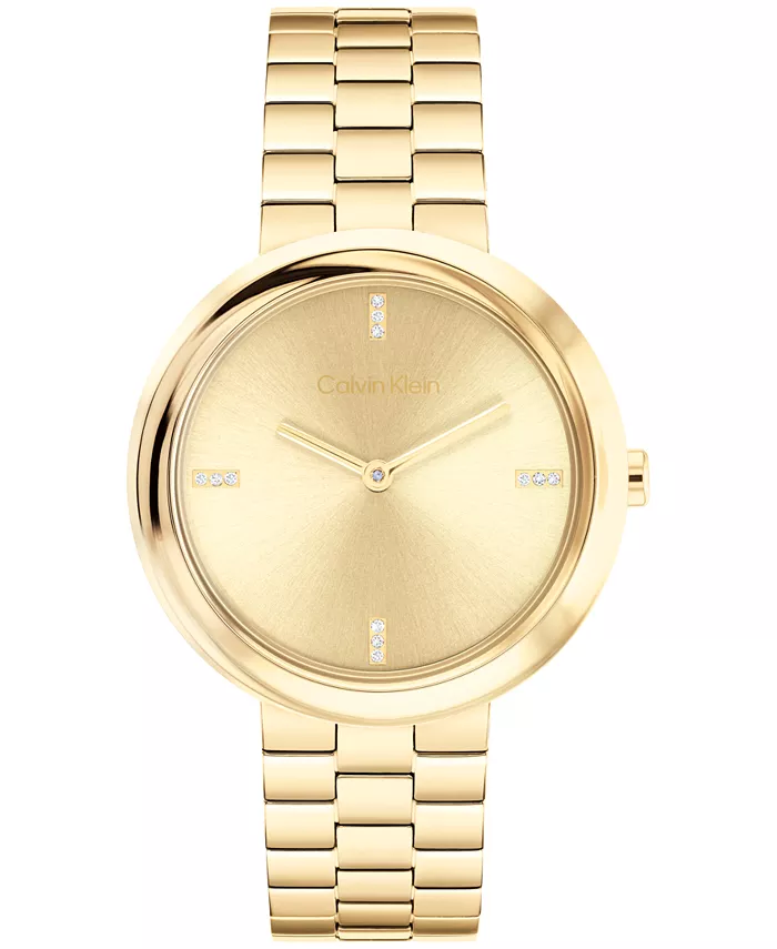 

Женские часы с браслетом из нержавеющей стали золотистого цвета и фигурным безелем, 34 мм Calvin Klein