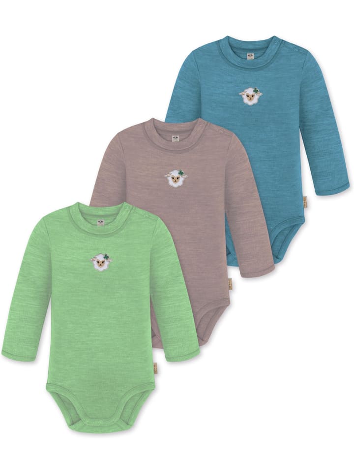 

Normani Outdoor Sports Набор из 3 детских боди с длинными рукавами из мериносовой шерсти "Туай" в сине-розово-зеленой расцветке