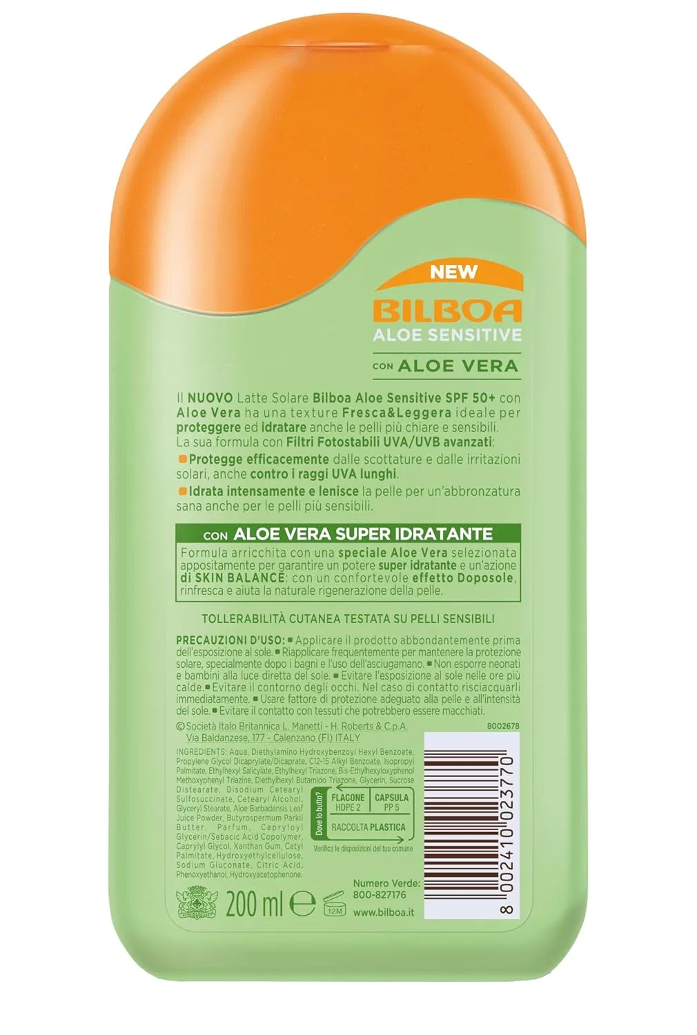Молочко солнцезащитное «Aloe Sensitive Pelli Sensibili» SPF 50 от Bilboa Bilboa — фото 2
