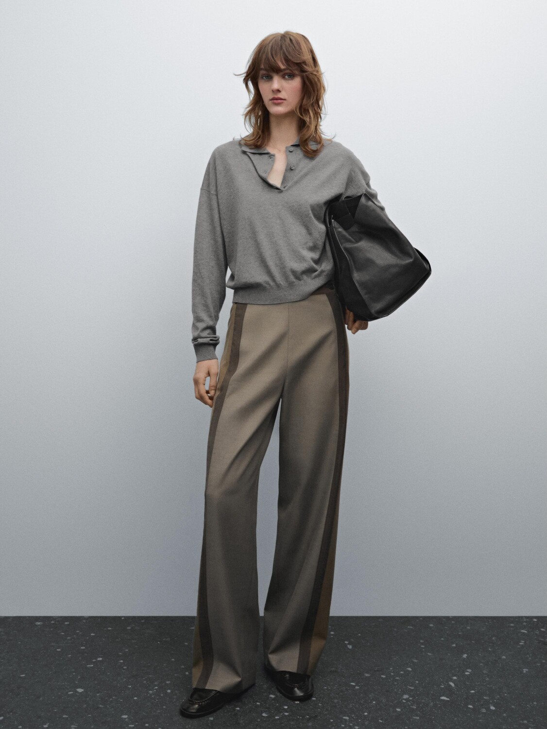 

Трикотажный свитер-поло из хлопковой смеси Massimo Dutti, серый