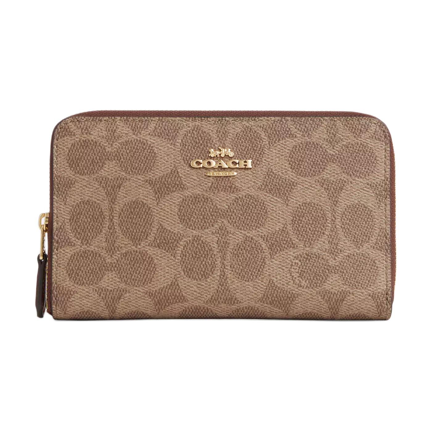 

COACH Кошелек на молнии из лакированного полотна среднего размера, Gold & Tawny & Brown