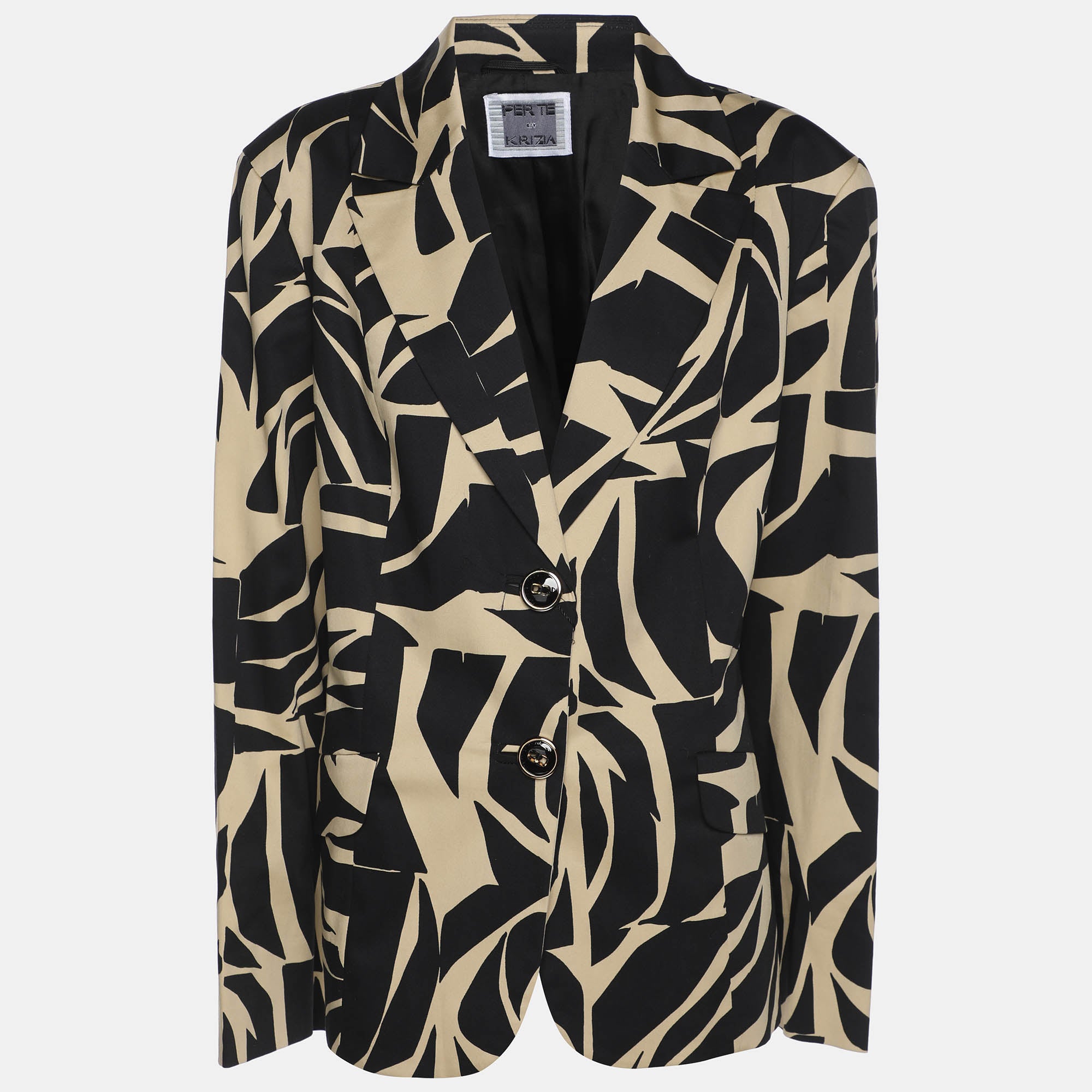 

Однобортный блейзер Perte By Krizia из эластичного хлопка, черно-бежевого цвета
