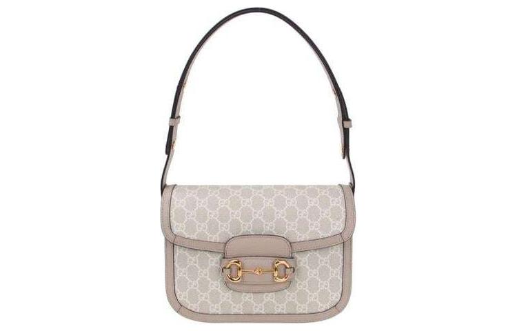 

Коньячно-бежевая унисекс сумка-сэдл с элементами Horsebit 1955 из холста и кожи GUCCI через плечо кроссбоди