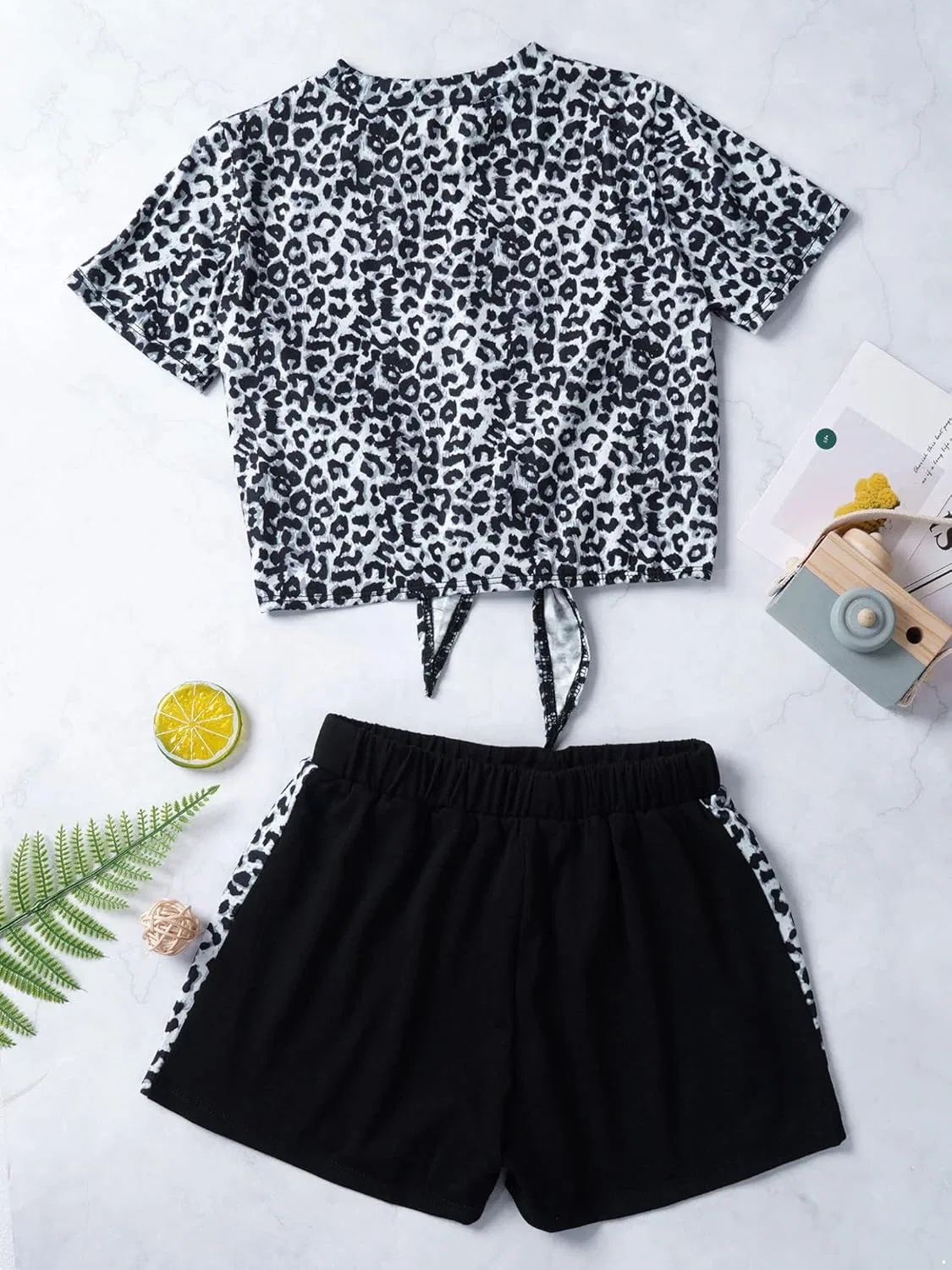 Детский спортивный костюм из топа и шорт, Yeeye, Black Leopard — фото 4