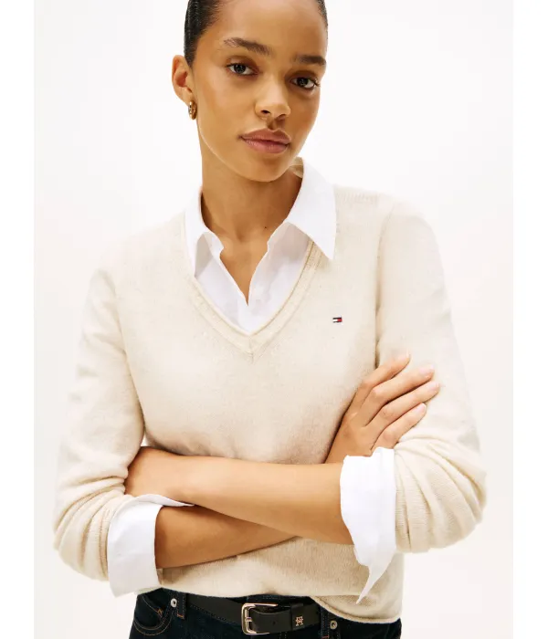 Шерстяной свитер Regular fit Tommy Hilfiger, бежевый — фото 4