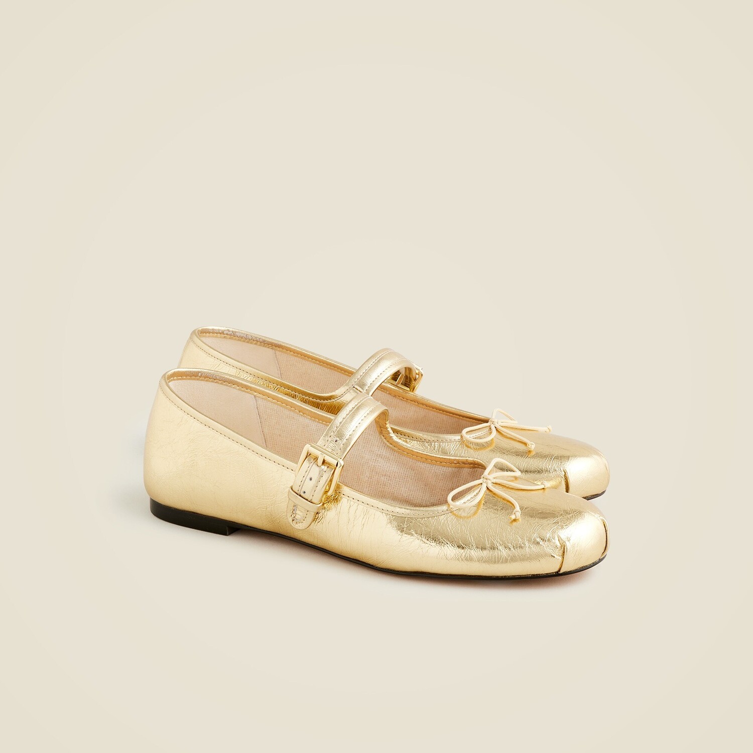 

Балетки Logan Mary Jane из мятой металлизированной кожи J.Crew, золотой