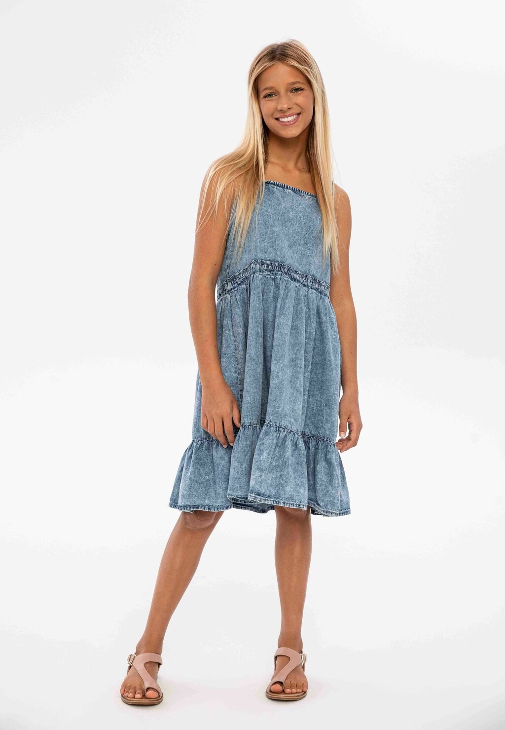

Джинсовое платье TIERED WITH GATHERS MINOTI, цвет blue denim