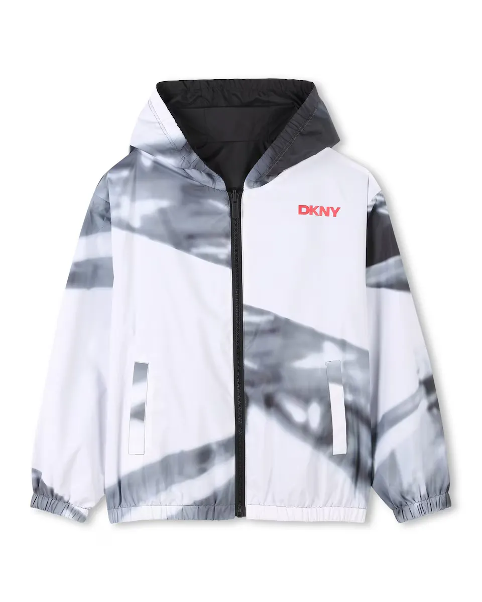 

Ветровка для мальчиков с принтом и капюшоном и застежкой-молнией DKNY, чёрный