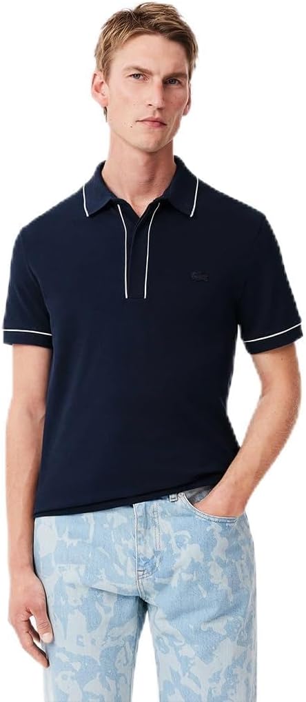 

Мужская поло-рубашка с отворотом и окантовкой в тон ткани Lacoste, темно-синий